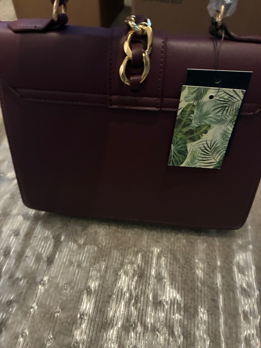Badgley Mischka Burgundy Satchel with Gold Chain Detail - Picture 5 of 5